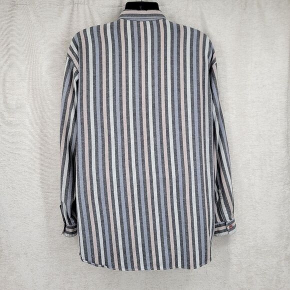 Guess Vintage 90s Men's Gray Striped Butyon Up Shirt Western Grunge Neutral - Picture 2 of 10